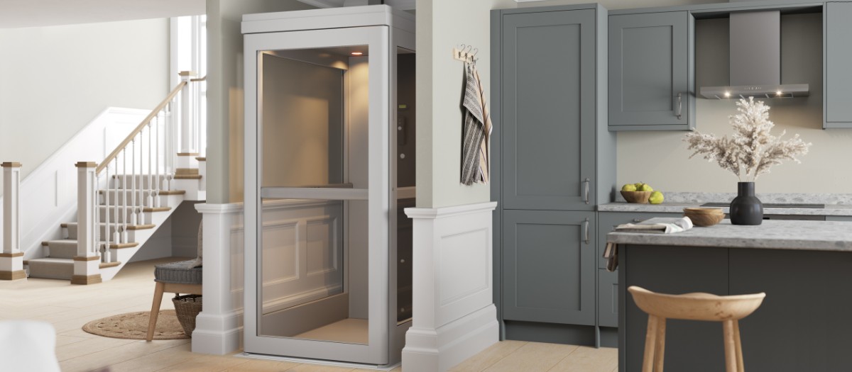 Bruno Connect XL home elevator in a closet next to a kitchen