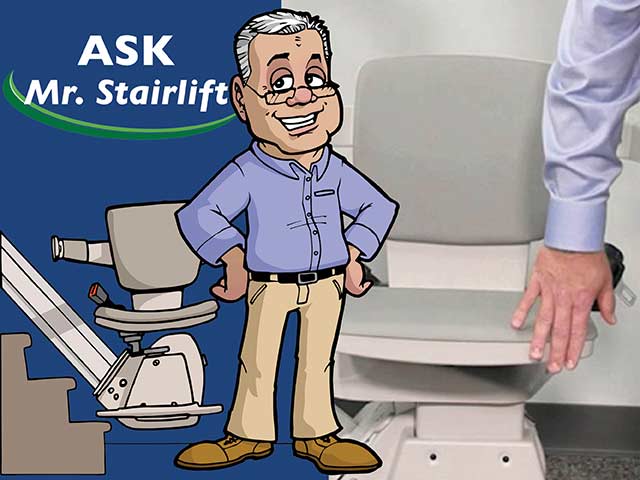 cartoon image of mr stairlift from bruno with a stairlift seat