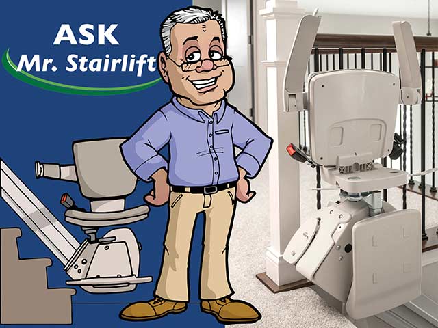 cartoon image of mr stairlift from bruno holding a stairlift part