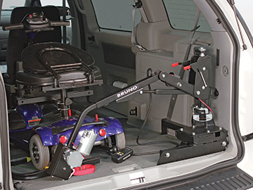 Bruno Lifter compactly folded in the rear of a minivan