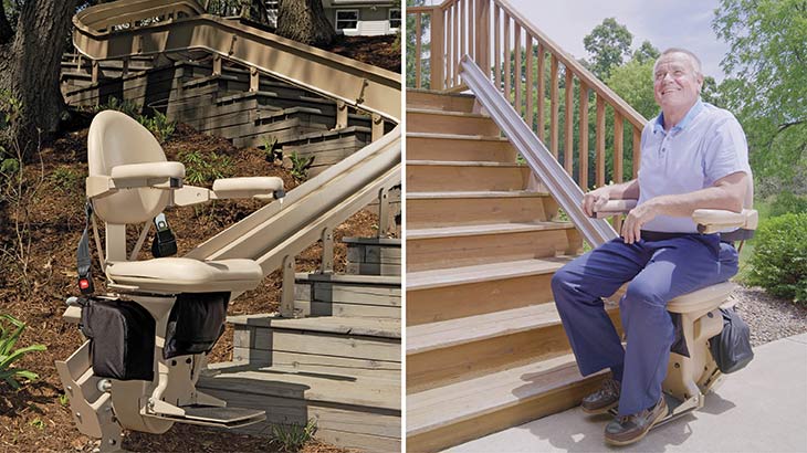 side by side image of two different Bruno outdoor stair lifts