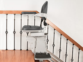 Bruno Elite stairlift power swivel seat rotated at top of stairs