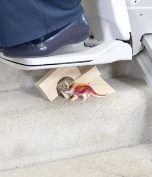 Bruno stair lift obstruction safety sensor on carriage and footrest - ELECTROPEDIC