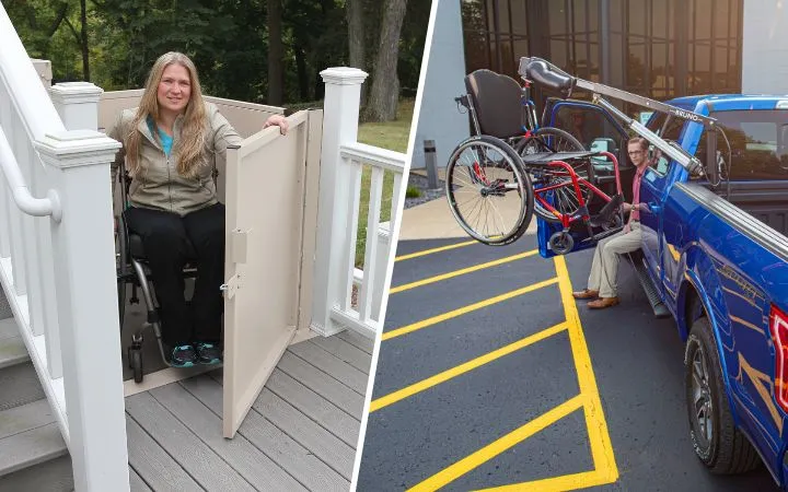 a collage of a woman in a wheelchair