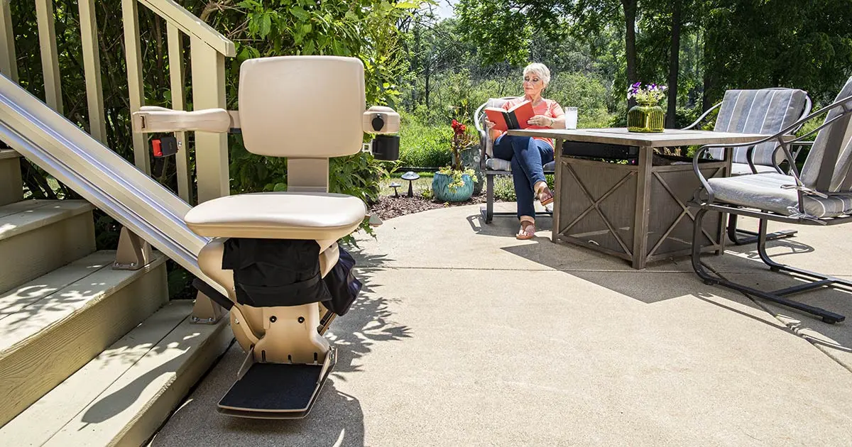 Bruno Elite outdoor stair lift on an exterior staircase, installed in Phoenix by Electropedic