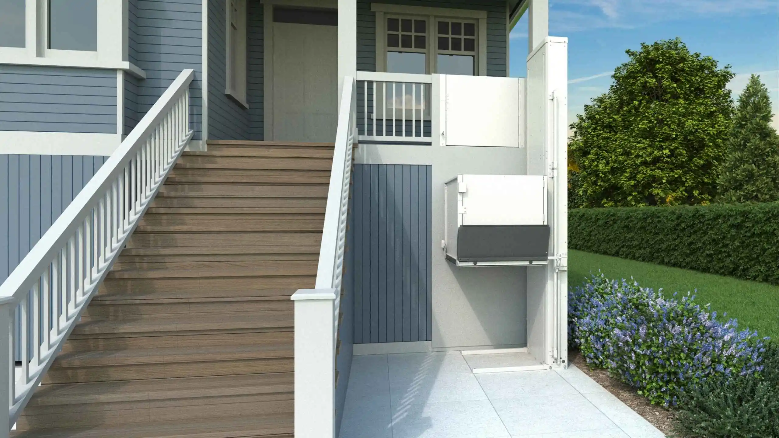 a house with stairs and a door